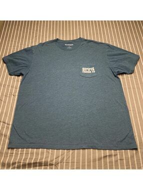 Simms Fishing Co Pocket Tee Steel Blue Heather Shirt Size XL